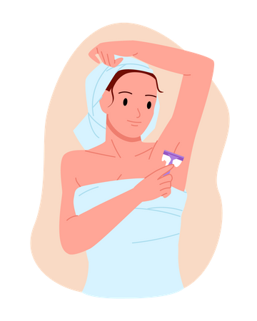 Young woman in towel shaving armpits  Illustration