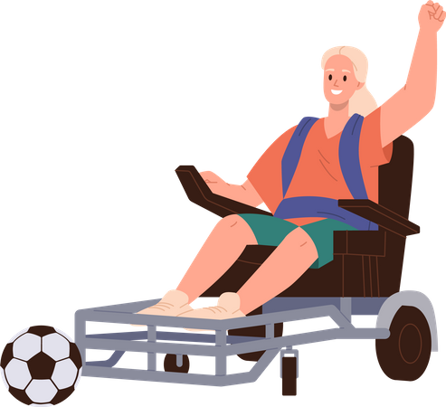 Young woman in wheelchair playing football  Illustration