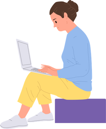 Young woman investor with laptop computer sitting on financial chart bar  Illustration