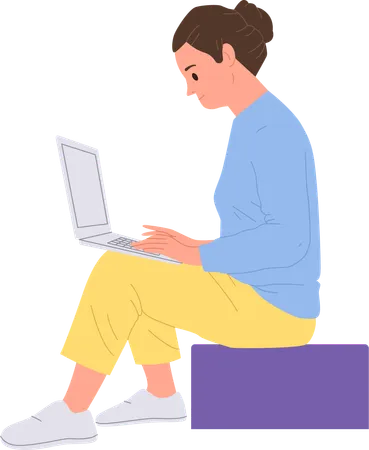 Young woman investor with laptop computer sitting on financial chart bar  Illustration