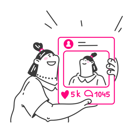 Young woman is happy with her social media post  Illustration