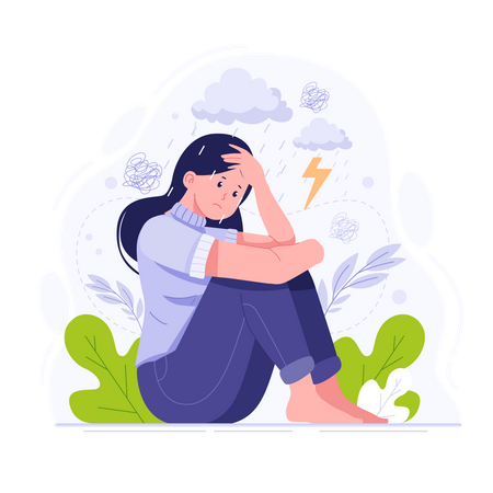 Young woman is sad and brooding  イラスト