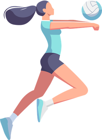 Young woman jumps to catch volleyball to continue fighting in game  Illustration