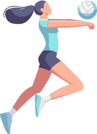 Young woman jumps to catch volleyball to continue fighting in game  Illustration