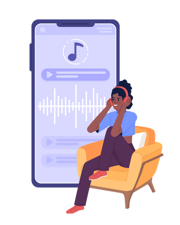 Young woman listening to podcast  Illustration
