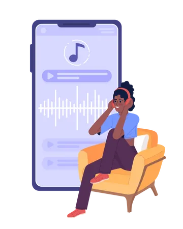 Young woman listening to podcast  Illustration