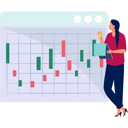 The Girl Is Looking At The Business Data Illustration