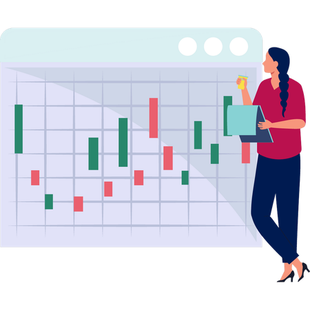 Young woman looking at business data  Illustration