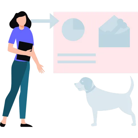 Young woman looking at dog food mail  Illustration