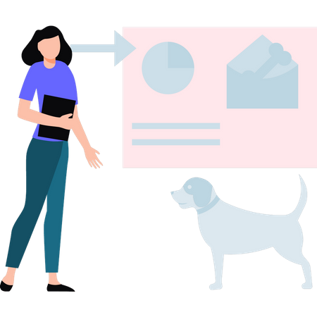 Young woman looking at dog food mail  Illustration