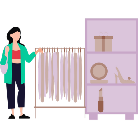 Young woman looking at her closet  Illustration