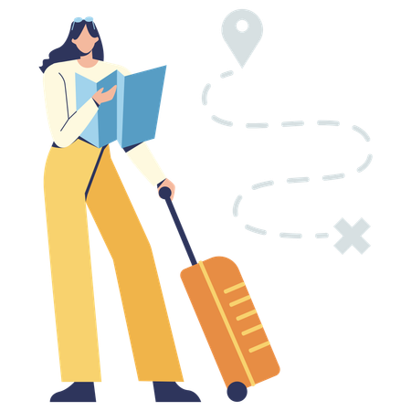 Young woman looking Destination Route  Illustration