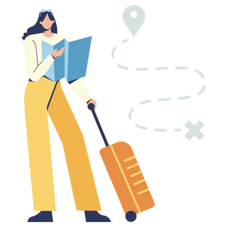 Young woman looking Destination Route  Illustration