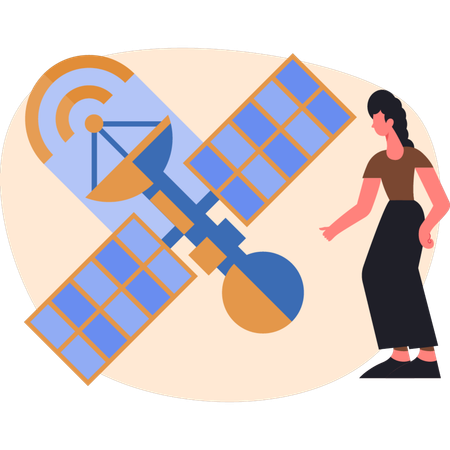 Young woman looking satellite  Illustration