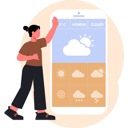 Young woman looking weather in mobile  Illustration