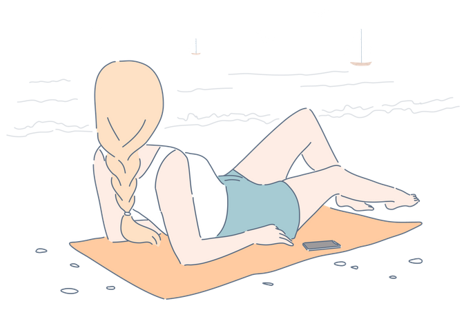 Young woman lying on beach  Illustration
