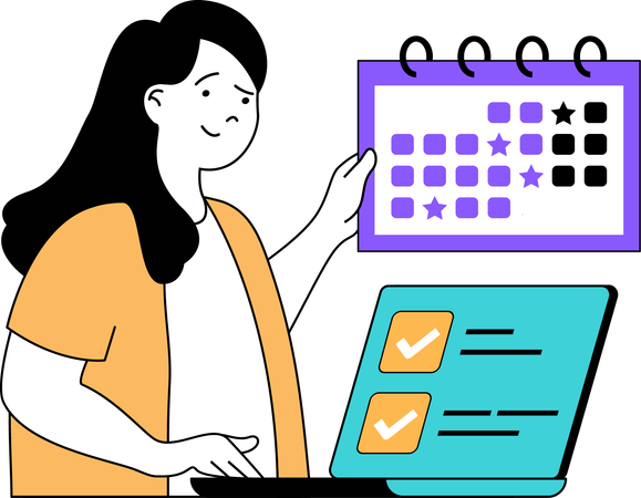 Young woman making business plan  Illustration