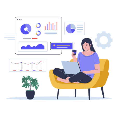 Young woman making business report  Illustration