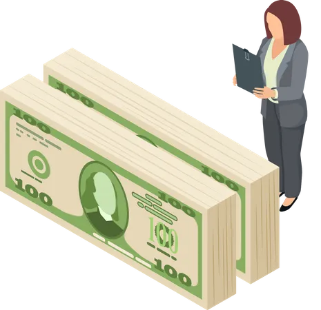 Young woman making financial report  Illustration