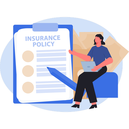 Young woman making insurances policy document  Illustration