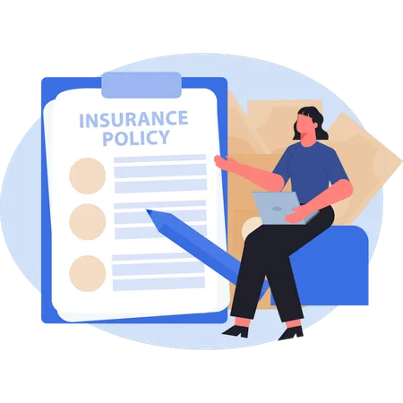 Young woman making insurances policy document  Illustration