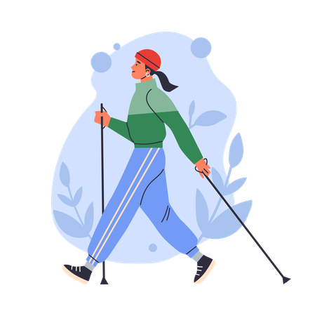 Young woman making nordic walking training  Illustration