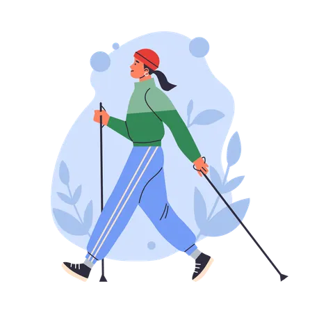 Young woman making nordic walking training  Illustration
