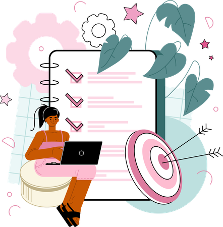 Young woman making project plan list  Illustration