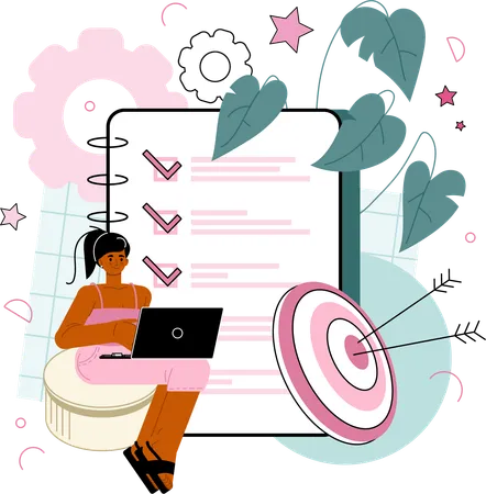 Young woman making project plan list  Illustration