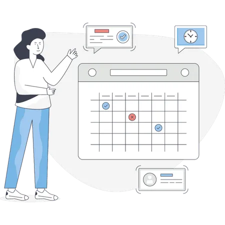 Young woman making reminder calendar  Illustration