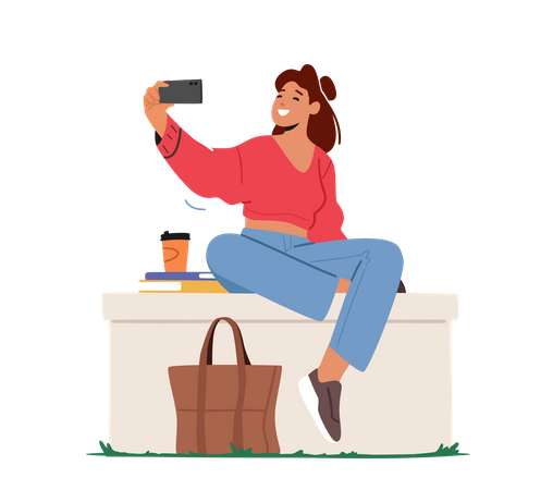 Young Woman Making Selfie Illustration