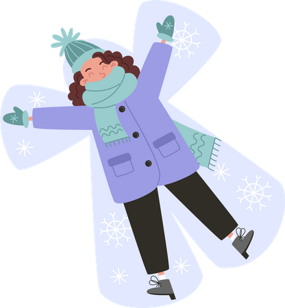 Young woman making snow angel  Illustration