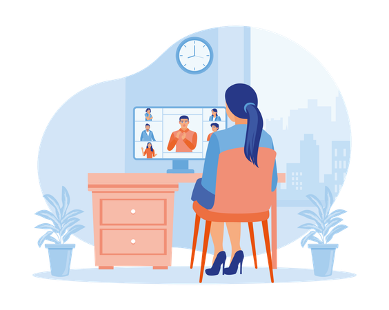 Young woman making video call with colleague  Illustration