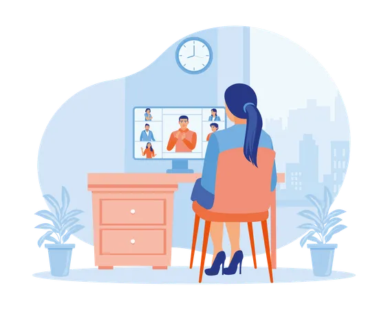 Young woman making video call with colleague  Illustration