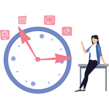 Young woman managing work with time  Illustration