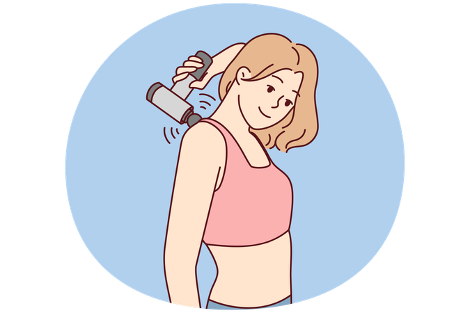 Young woman massage back with electric massager  Illustration