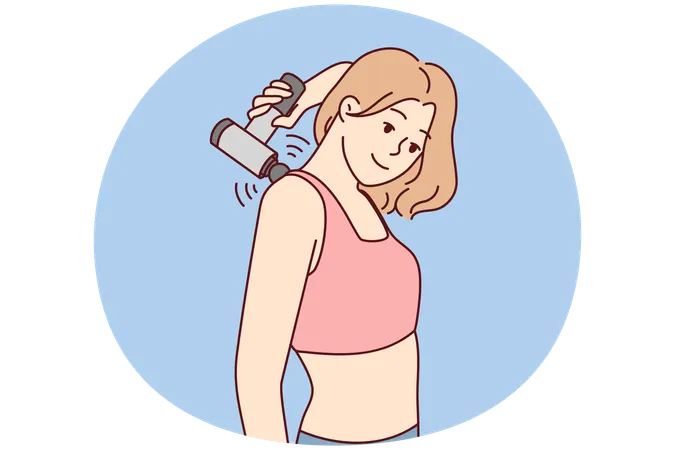 Young woman massage back with electric massager  Illustration