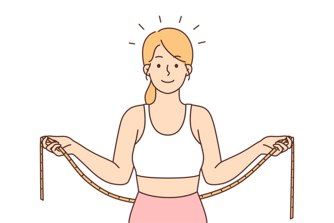 Young woman measuring waist  イラスト