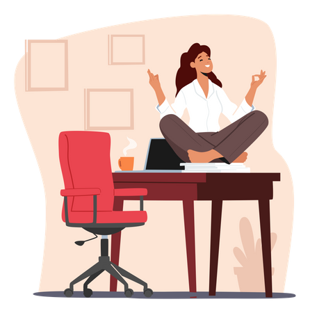 Young Woman Meditating On Workplace Illustration