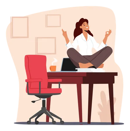 Young Woman Meditating On Workplace  Illustration