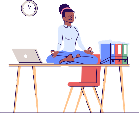 Young woman meditating on workplace  Illustration