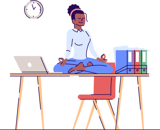 Young woman meditating on workplace  イラスト