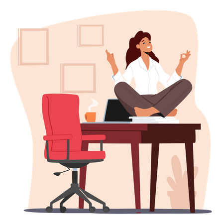 Young Woman Meditating On Workplace  イラスト