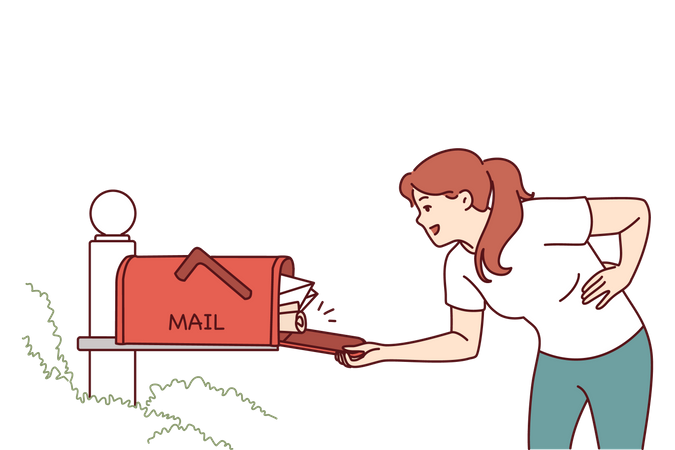 Young woman opening mail box  Illustration