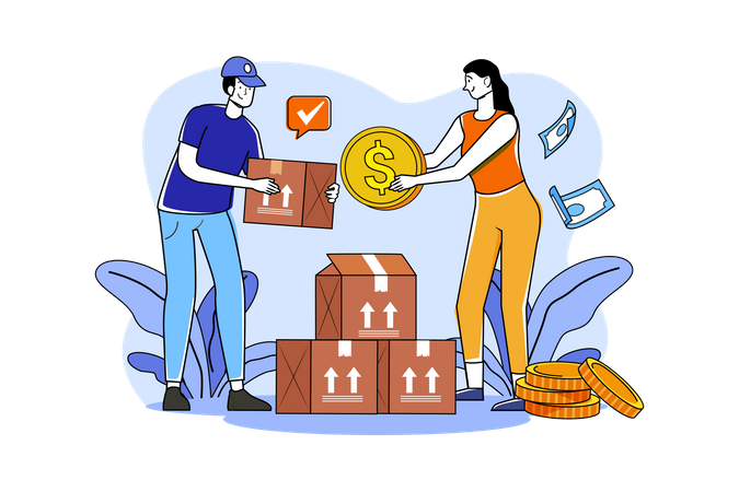 Young Woman Pay Delivery Charges Illustration