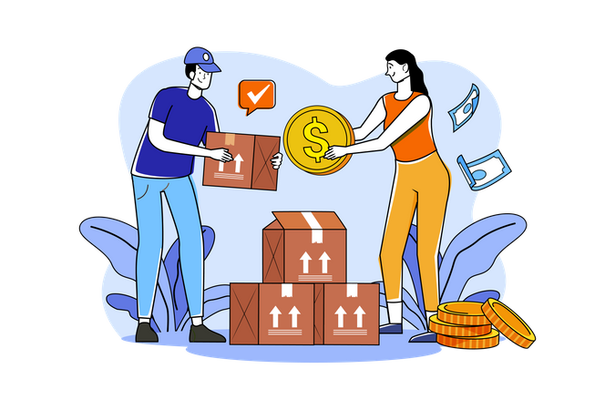 Young Woman Pay Delivery Charges  Illustration