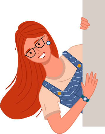 Young woman peeping outside  Illustration