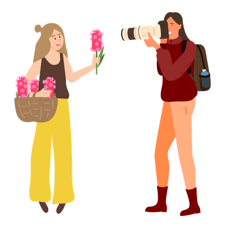Young woman photographer capturing photo Illustration