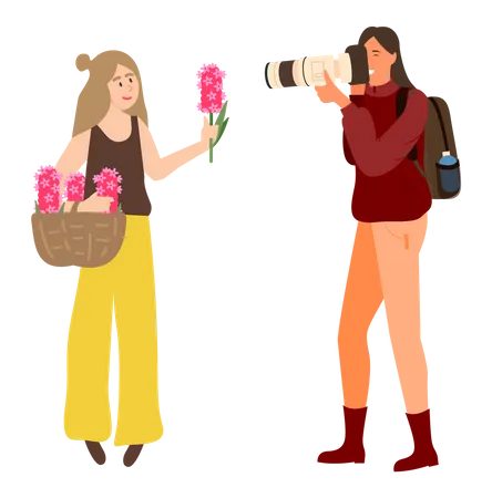 Young woman photographer capturing photo  Illustration