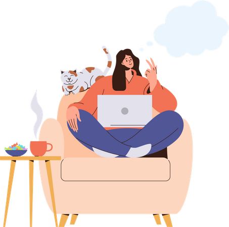 Young woman planning while sitting with laptop on armchair  Illustration